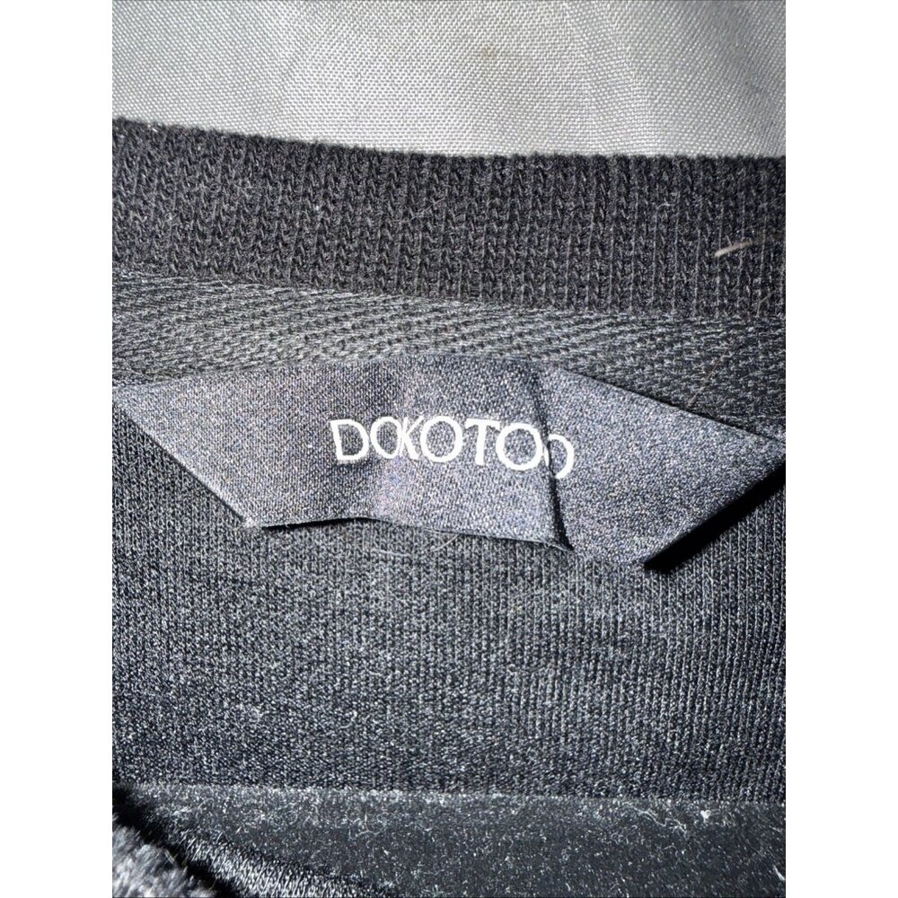 DOKOTOO Black Sweat Top Blouse MEDIUM Cuff Long Sleeve Round Neck Corded Solid - Picture 3 of 12